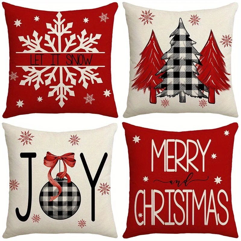 1/4pcs Christmas Pillow Covers Christmas Tree Joy Snow Merry Christmas Cushion Cover Winter Holiday Decor for Party Accessories - J&E