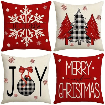 1/4pcs Christmas Pillow Covers Christmas Tree Joy Snow Merry Christmas Cushion Cover Winter Holiday Decor for Party Accessories - J&E