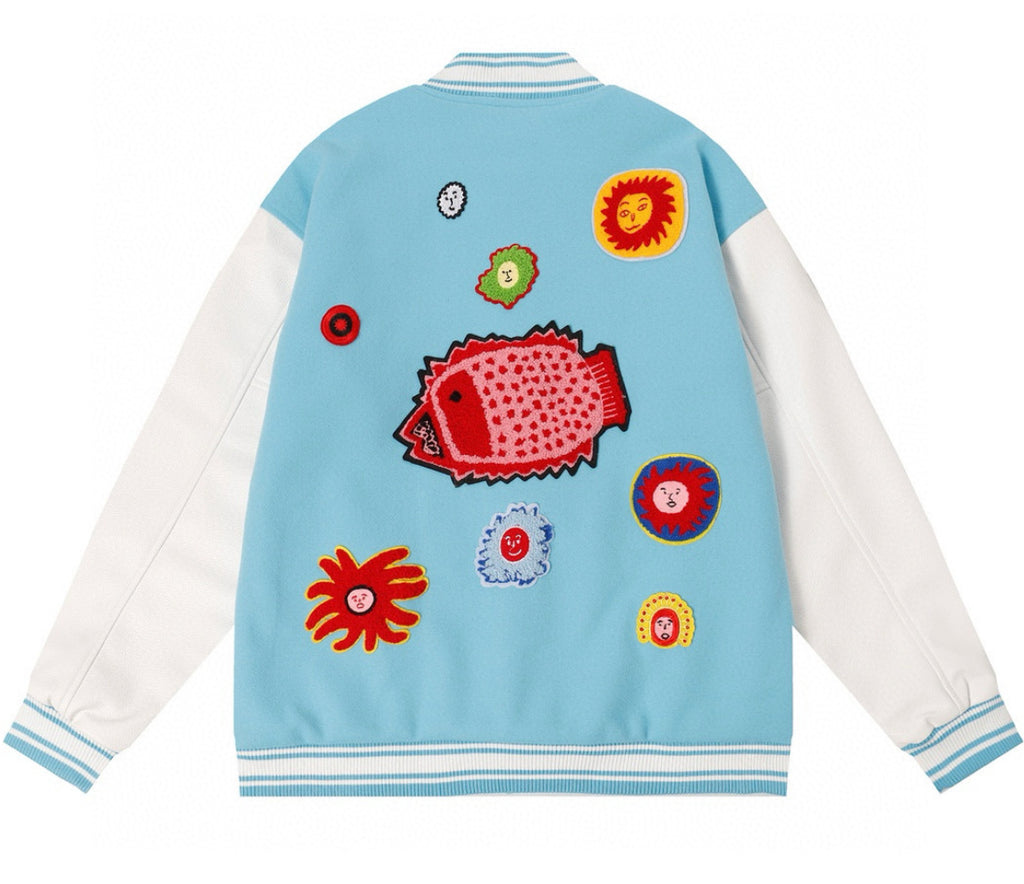 Trendy & eye-catching:
Wizard of Oz Blue & White Varsity Jacket | Classic Letterman Style