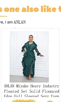 ANLAN Pleated Maxi Long Miyake Dress Gradient Color Lantern Sleeves Half Turtleneck Formal Dresses for Women 2024 New 9YK7603
