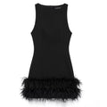 HXAO Womens Dresses 2025 Sleeveless Black Dress With Feathers Bodycon Short Party Dresses Woman Fitted Tank Elegant Mini Dress