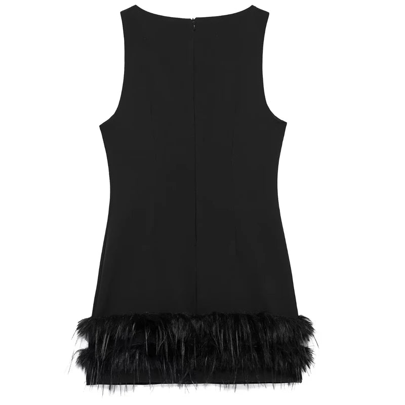 HXAO Womens Dresses 2025 Sleeveless Black Dress With Feathers Bodycon Short Party Dresses Woman Fitted Tank Elegant Mini Dress