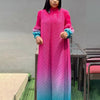 ANLAN Pleated Maxi Long Miyake Dress Gradient Color Lantern Sleeves Half Turtleneck Formal Dresses for Women 2024 New 9YK7603 - J&E