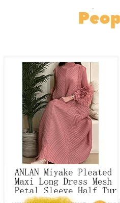 ANLAN Pleated Maxi Long Miyake Dress Gradient Color Lantern Sleeves Half Turtleneck Formal Dresses for Women 2024 New 9YK7603 - J&E