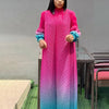 ANLAN Pleated Maxi Long Miyake Dress Gradient Color Lantern Sleeves Half Turtleneck Formal Dresses for Women 2024 New 9YK7603 - J&E