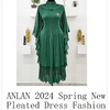 ANLAN Pleated Maxi Long Miyake Dress Gradient Color Lantern Sleeves Half Turtleneck Formal Dresses for Women 2024 New 9YK7603 - J&E