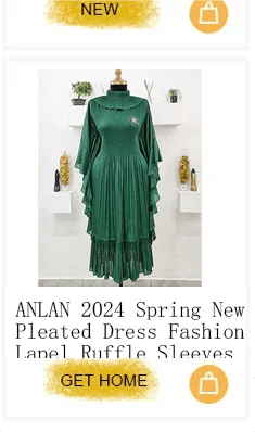 ANLAN Pleated Maxi Long Miyake Dress Gradient Color Lantern Sleeves Half Turtleneck Formal Dresses for Women 2024 New 9YK7603 - J&E