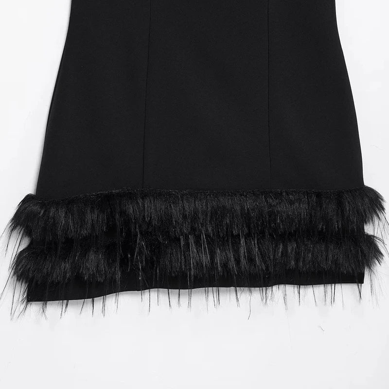 HXAO Womens Dresses 2025 Sleeveless Black Dress With Feathers Bodycon Short Party Dresses Woman Fitted Tank Elegant Mini Dress - J&E
