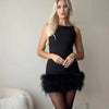 HXAO Womens Dresses 2025 Sleeveless Black Dress With Feathers Bodycon Short Party Dresses Woman Fitted Tank Elegant Mini Dress - J&E