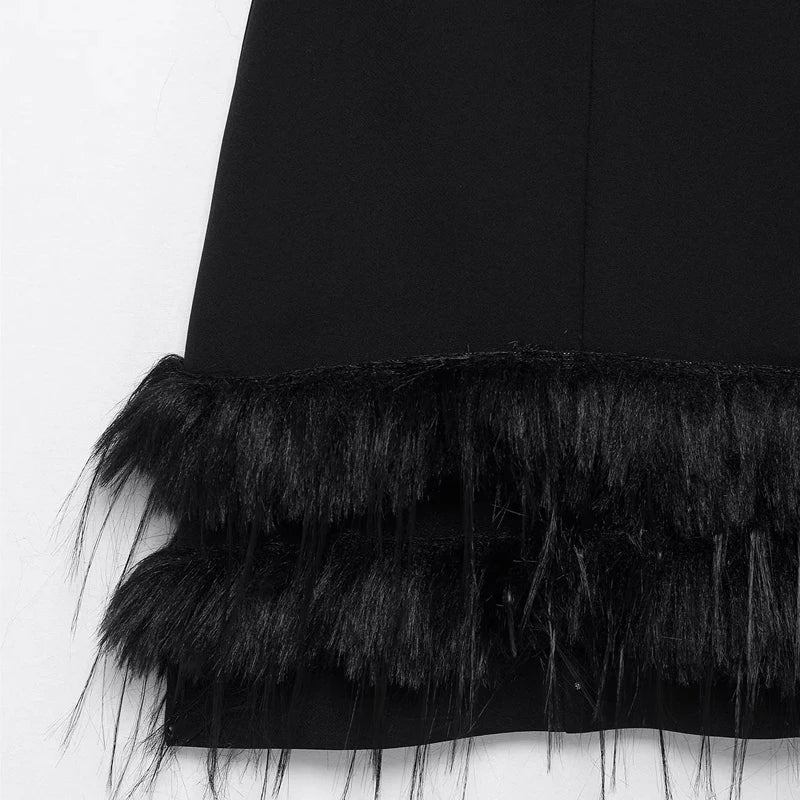HXAO Womens Dresses 2025 Sleeveless Black Dress With Feathers Bodycon Short Party Dresses Woman Fitted Tank Elegant Mini Dress - J&E