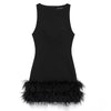 HXAO Womens Dresses 2025 Sleeveless Black Dress With Feathers Bodycon Short Party Dresses Woman Fitted Tank Elegant Mini Dress - J&E