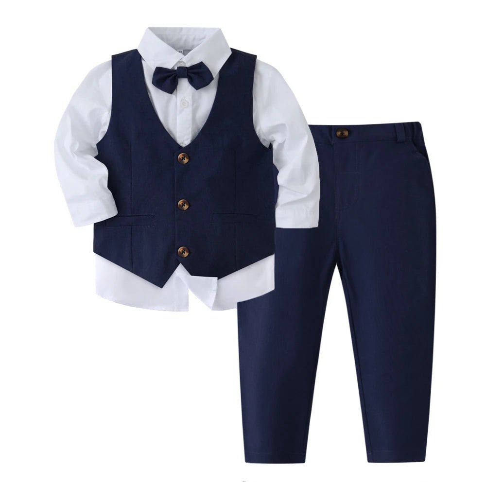 Kabeier Kids Suits Boys Wedding Attire Outfit Boys Toddler Bow tie Dress Blazer Blue Children Ring Bearer Suit 1 to 6 Years - J&E