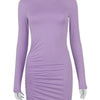 Long Sleeve Ruched Bodycon Dress Women Turtleneck Bandage Mini Dresses Autumn Black Skinny Stretchy Party Vestidos - J&E