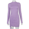 Long Sleeve Ruched Bodycon Dress Women Turtleneck Bandage Mini Dresses Autumn Black Skinny Stretchy Party Vestidos - J&E