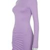 Long Sleeve Ruched Bodycon Dress Women Turtleneck Bandage Mini Dresses Autumn Black Skinny Stretchy Party Vestidos - J&E