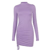 Long Sleeve Ruched Bodycon Dress Women Turtleneck Bandage Mini Dresses Autumn Black Skinny Stretchy Party Vestidos - J&E
