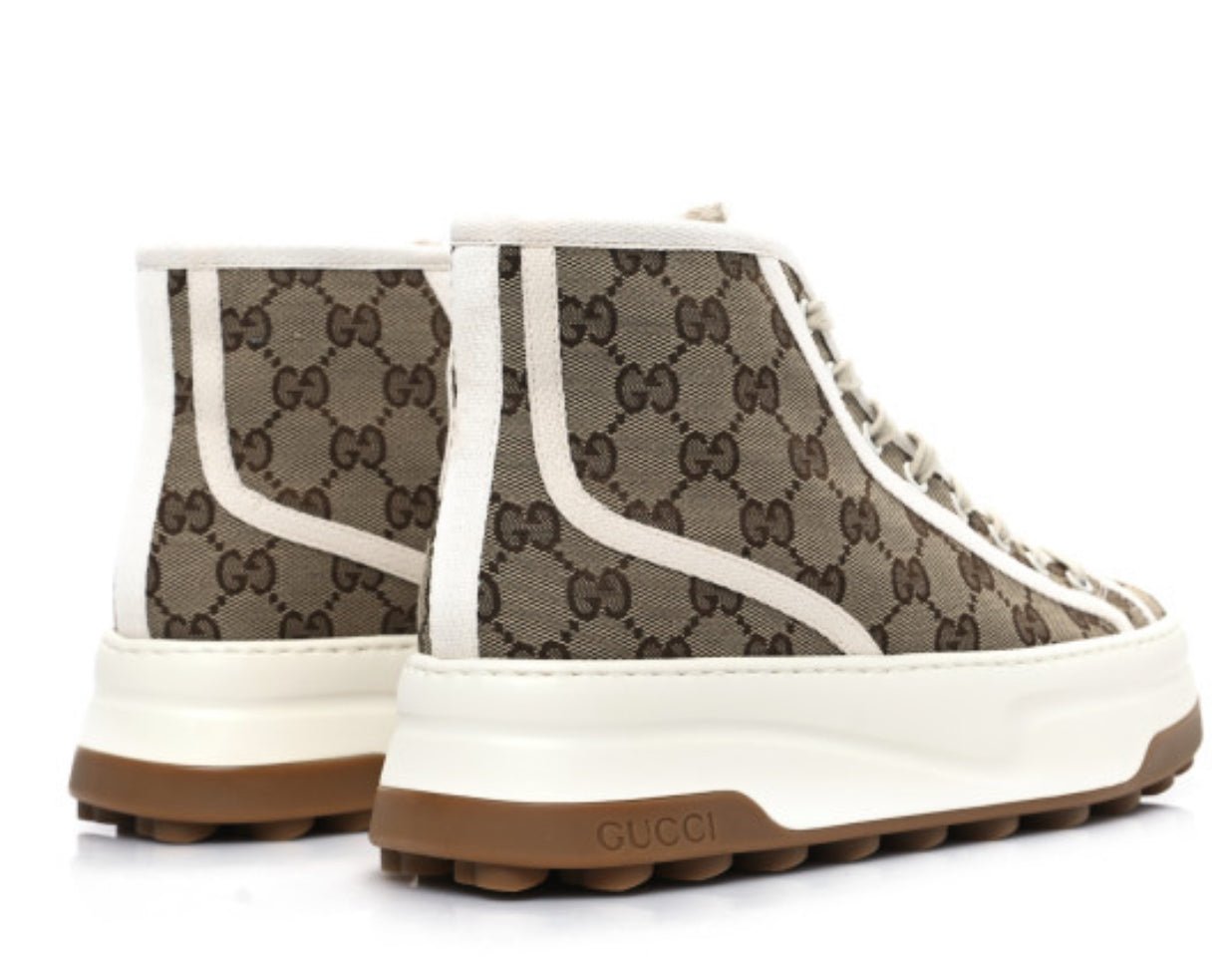 New canvas GG monogram womens tennis 1997 high top 55mm platform sneakers 38.5 beige Ebony mystic white - J&E