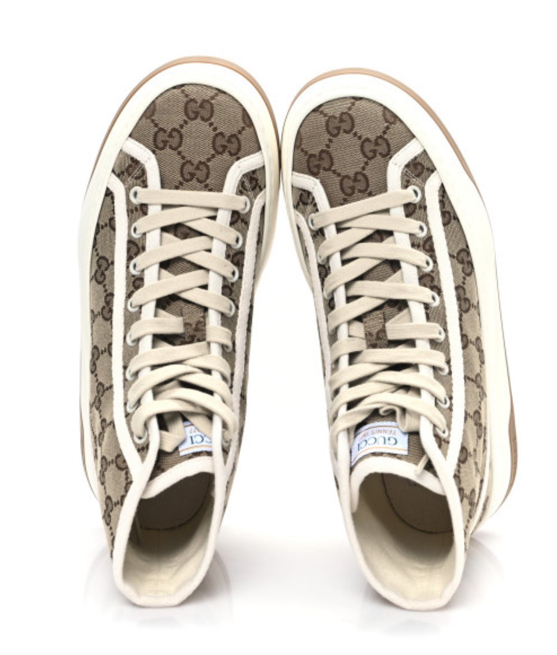 New canvas GG monogram womens tennis 1997 high top 55mm platform sneakers 38.5 beige Ebony mystic white - J&E