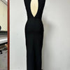 Sexy High Neck Hollow Out Crystal Bandage Dress Women Black Sleeveless Backless Split Long Bodycon Dresses Club Cocktail Party - J&E
