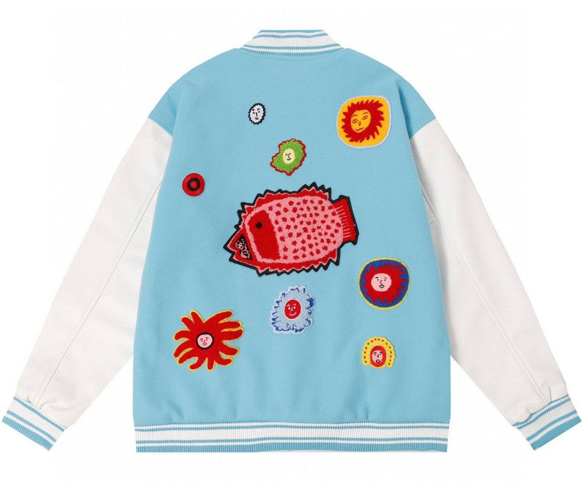 Trendy & eye-catching: Wizard of Oz Blue & White Varsity Jacket | Classic Letterman Style - J&E