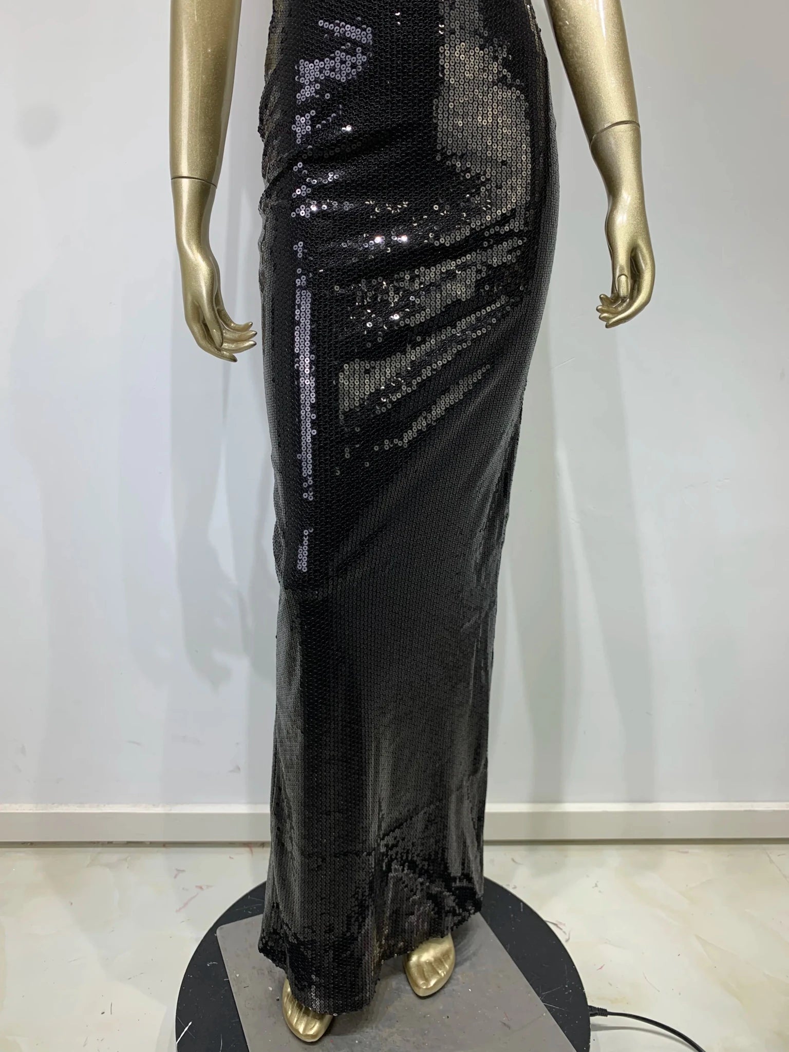 Women Summer Luxury Sexy Backless Halter Black Mesh Sequins Maxi Long Gowns Dress Elegant Celebrity Evening Party Club Dress - J&E