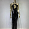 Women Summer Luxury Sexy Backless Halter Black Mesh Sequins Maxi Long Gowns Dress Elegant Celebrity Evening Party Club Dress - J&E