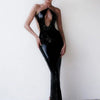 Women Summer Luxury Sexy Backless Halter Black Mesh Sequins Maxi Long Gowns Dress Elegant Celebrity Evening Party Club Dress - J&E